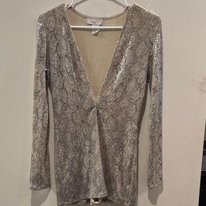 Glamorous Silver Sequin V-Neck Blouse
